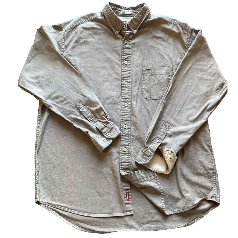 Eddie Bauer Shirt Mens XL Tall KHAKI Long Sleeve Thick Cotton Button Up